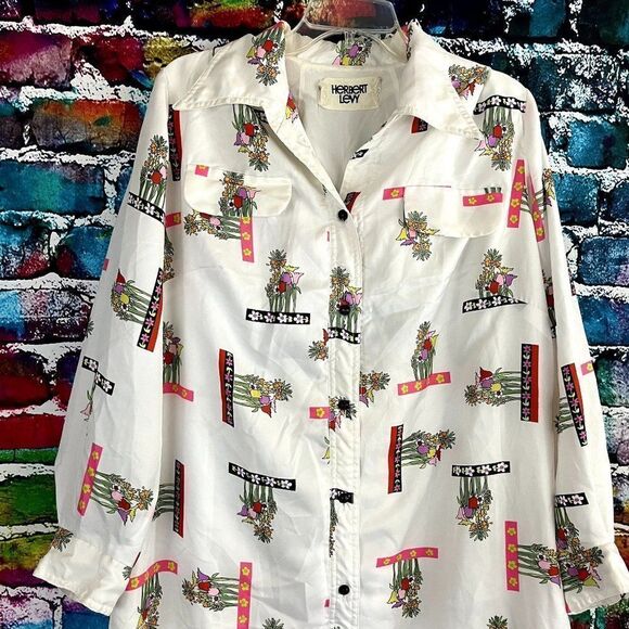 Vintage Herbert Levy Floral Print Button Down House Coat Dress XL - Picture 3 of 14